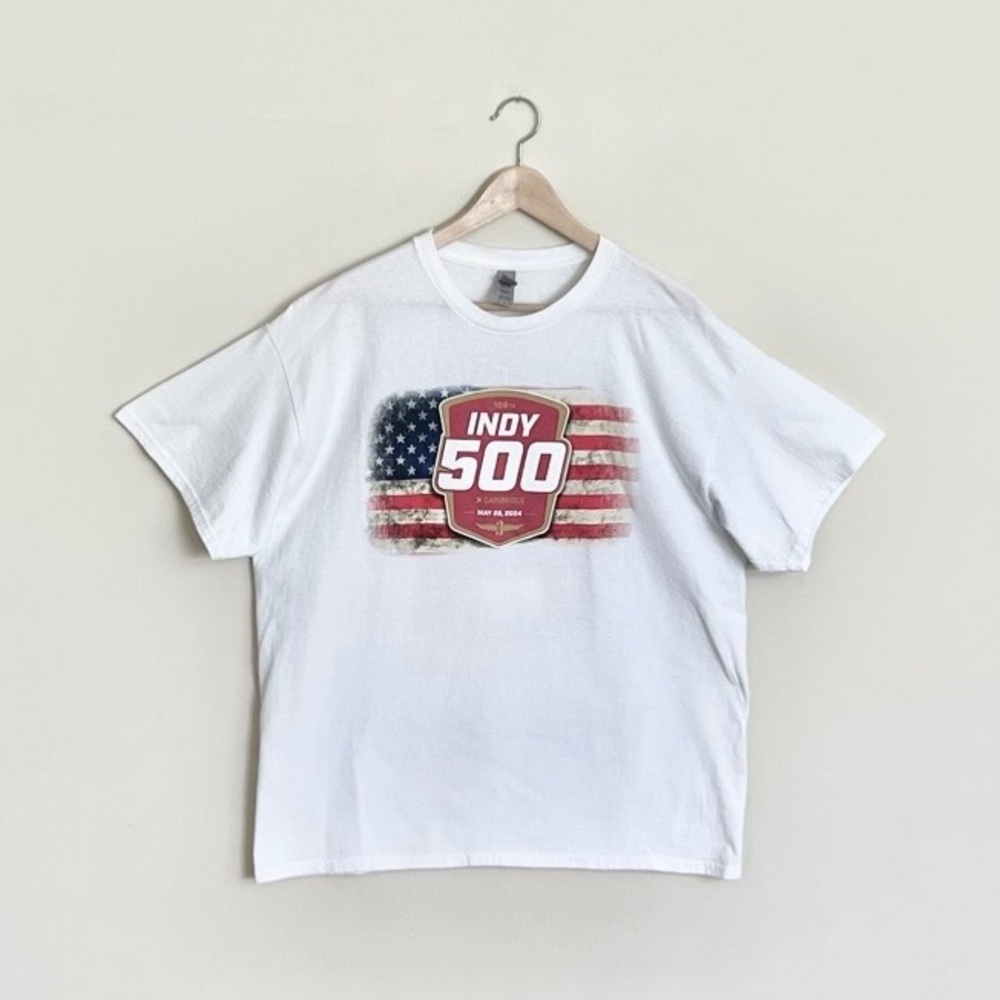 IMS 108th Indy 500 Back Home Again 2024 Flag Graphic White T Shirt Adult XL